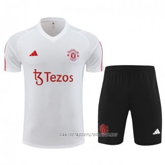 Chandal del Manchester United 23-24 Manga Corta Blanco - Pantalon Corto