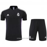 Chandal del Real Madrid 22-23 Manga Corta Negro y Purpura - Pantalon Corto