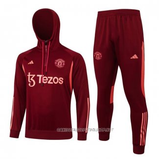 Chandal de Sudadera del Manchester United 23-24 Nino Rojo Oscuro