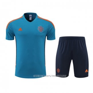 Chandal del Manchester United 22-23 Manga Corta Azul - Pantalon Corto