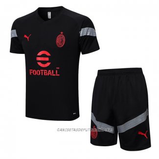 Chandal del AC Milan 22-23 Manga Corta Negro - Pantalon Corto